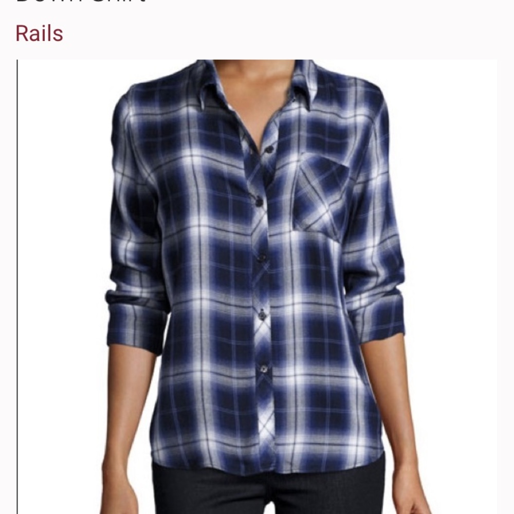 Rails Hunter Plaid Checkered Blue Button Down Shi… - image 2